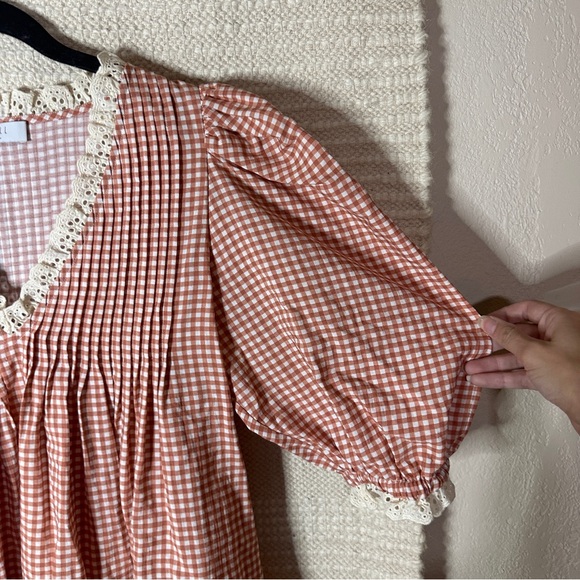 HUNTER BELL terracotta gingham Mia puff sleeve top S - Picture 5 of 8